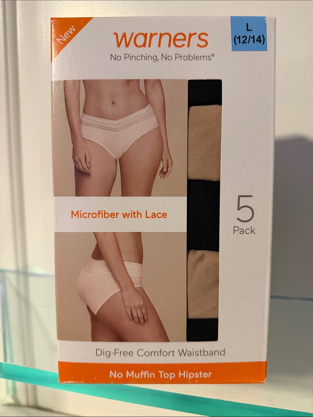 Warners Microfiber Lace Hipster Briefs - Black & Tan (5 Pack)